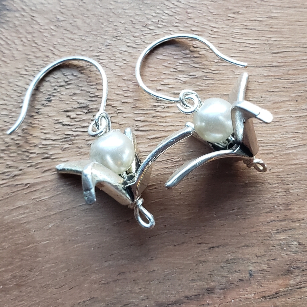 Last Pair! Handmade Silver Japanese Origami Crane Earrings